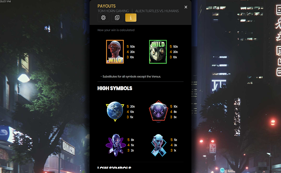 alien turtles vs humans paytable 1