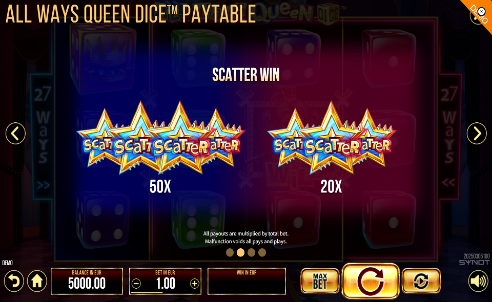 all ways queen dice paytable 1