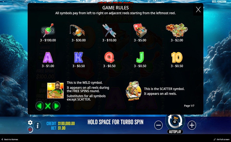 big bass bonanza 3 reeler paytable