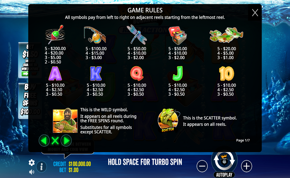 big bass bonanza reel action paytable