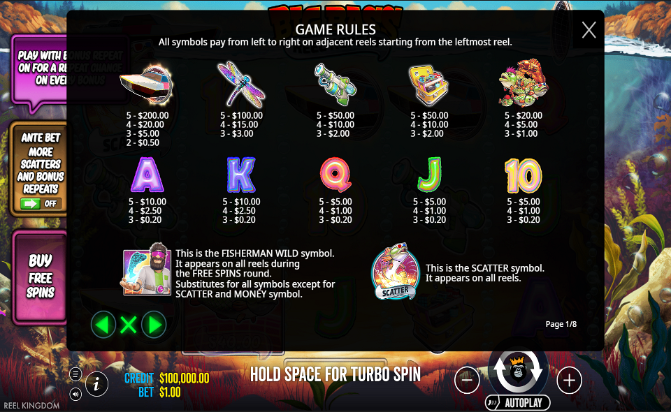 big bass reel repeat paytable