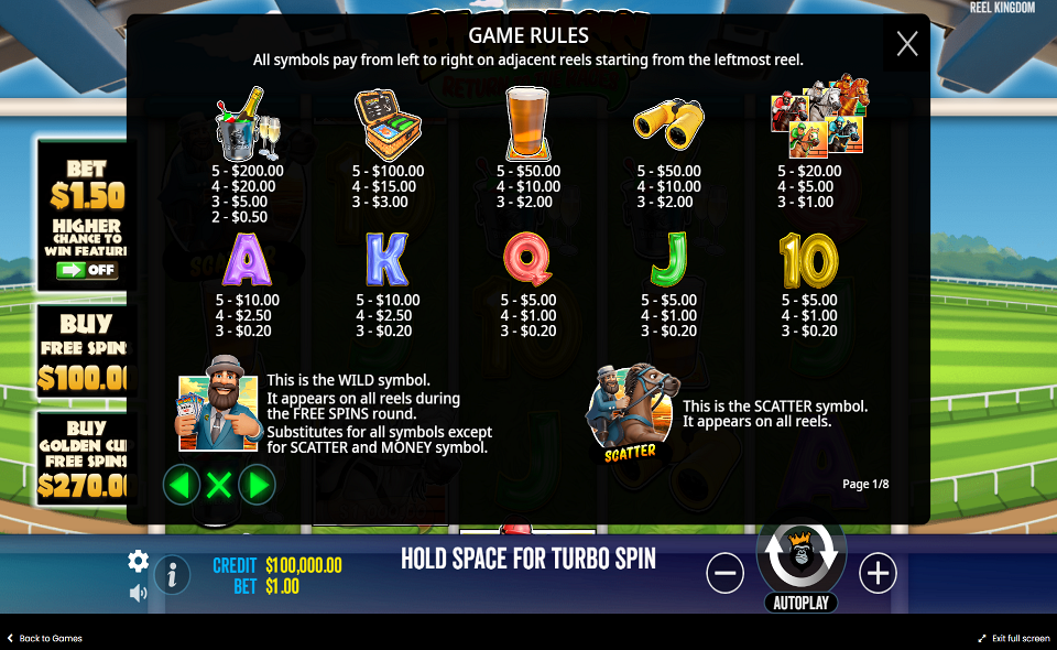 big bass return to the races paytable