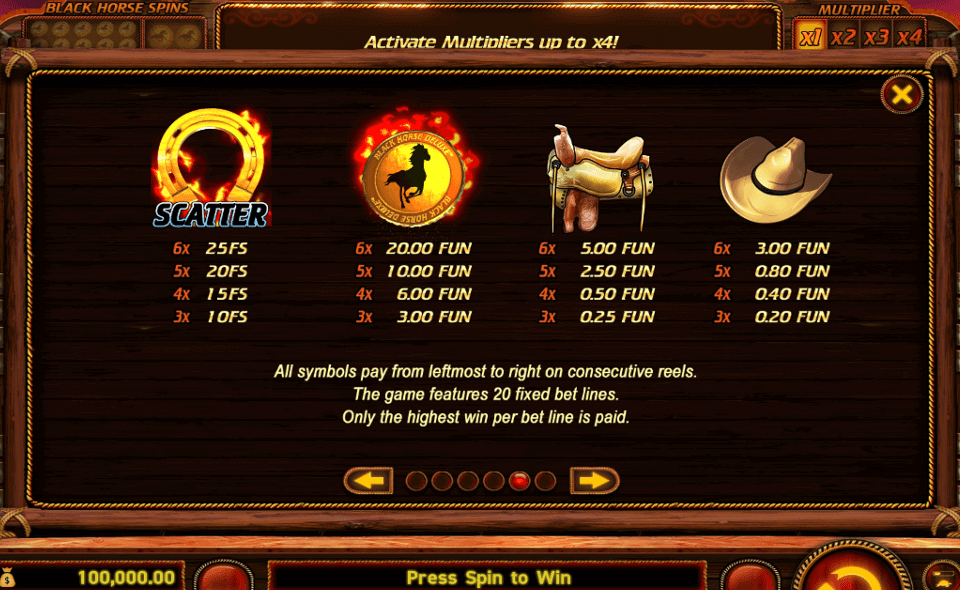 black horse deluxe paytable 1