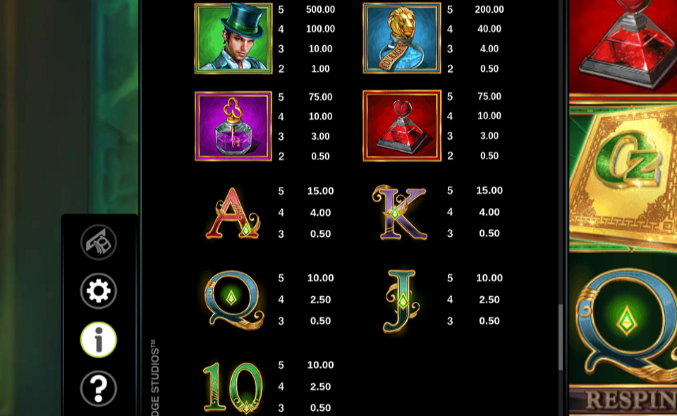 book of oz paytable