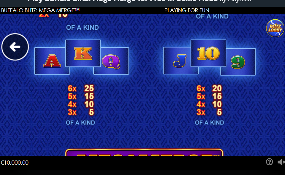 buffalo blitz mega merge paytable 2
