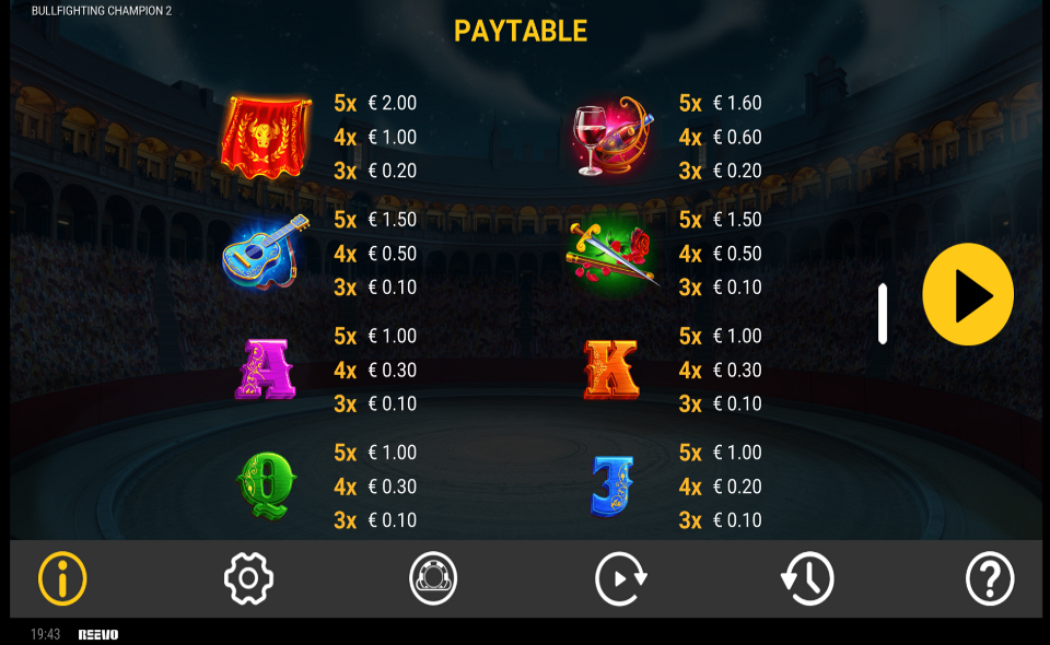 bullfighting champion 2 paytable 2