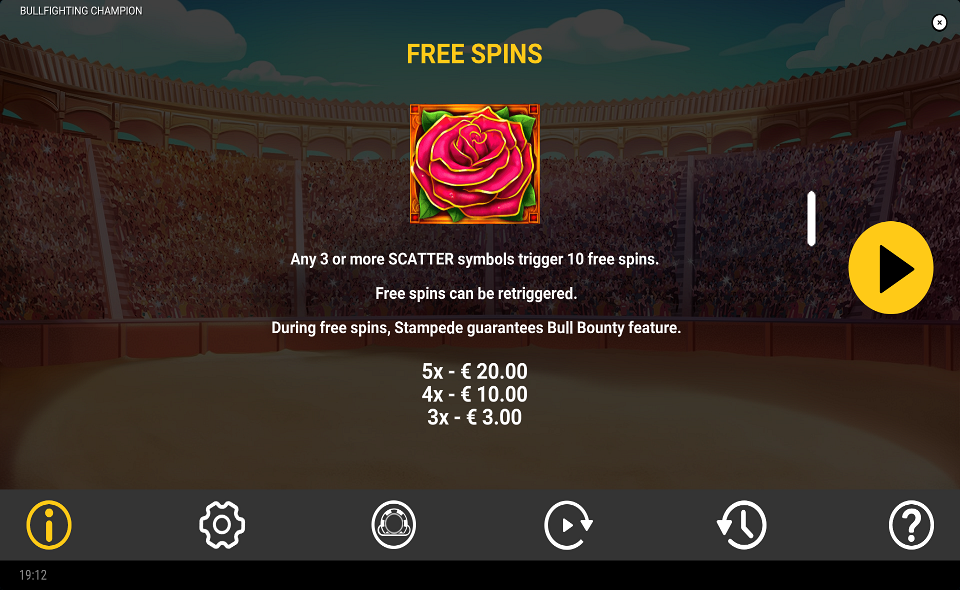 bullfighting champion paytable 1