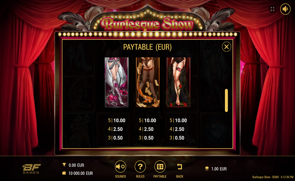 burlesque show dancer paytable 2