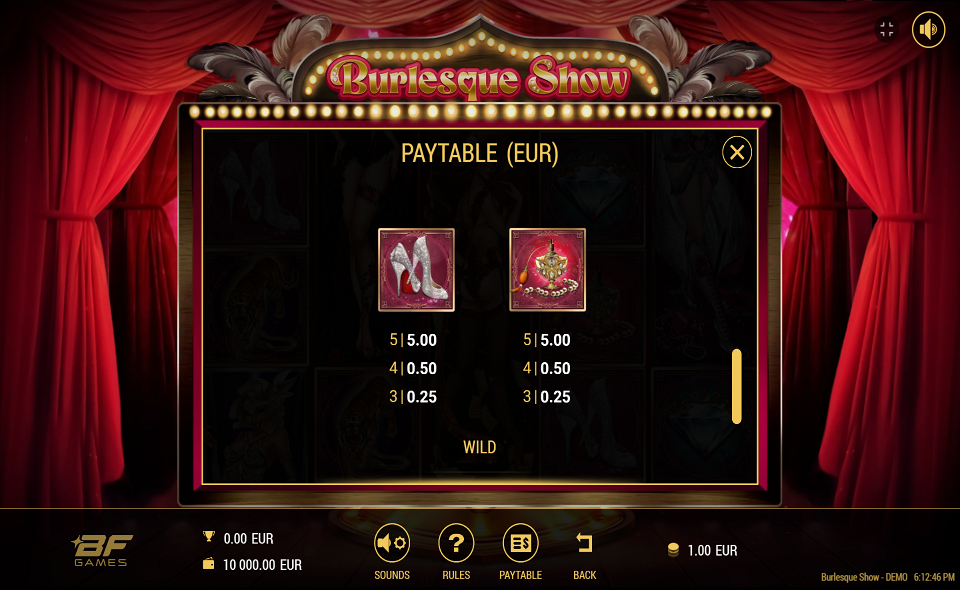 burlesque show dancer paytable 4