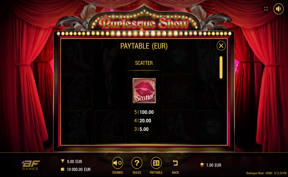 burlesque show dancer paytable 5