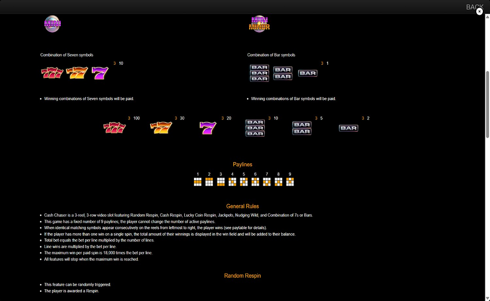 cash chaser paytable