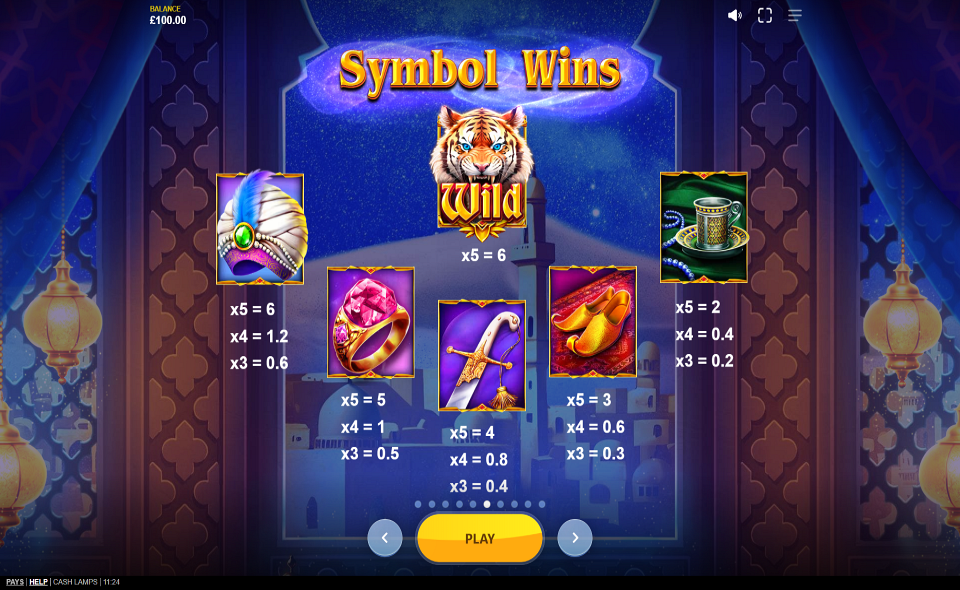 cash lamps paytable 1