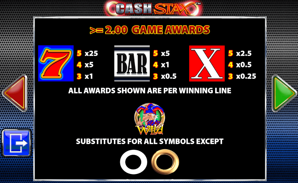 cash stax paytable 2
