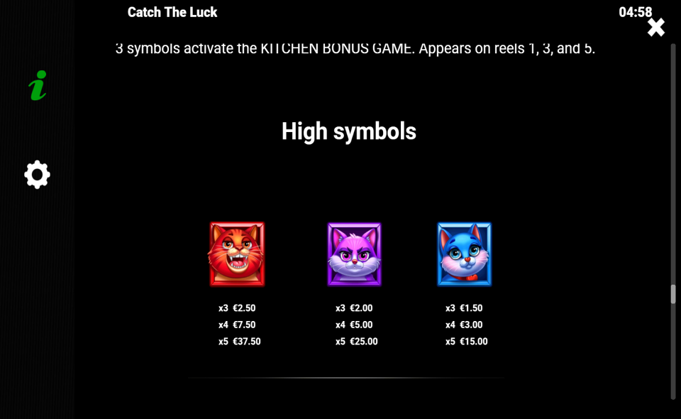 catch the luck paytable 2