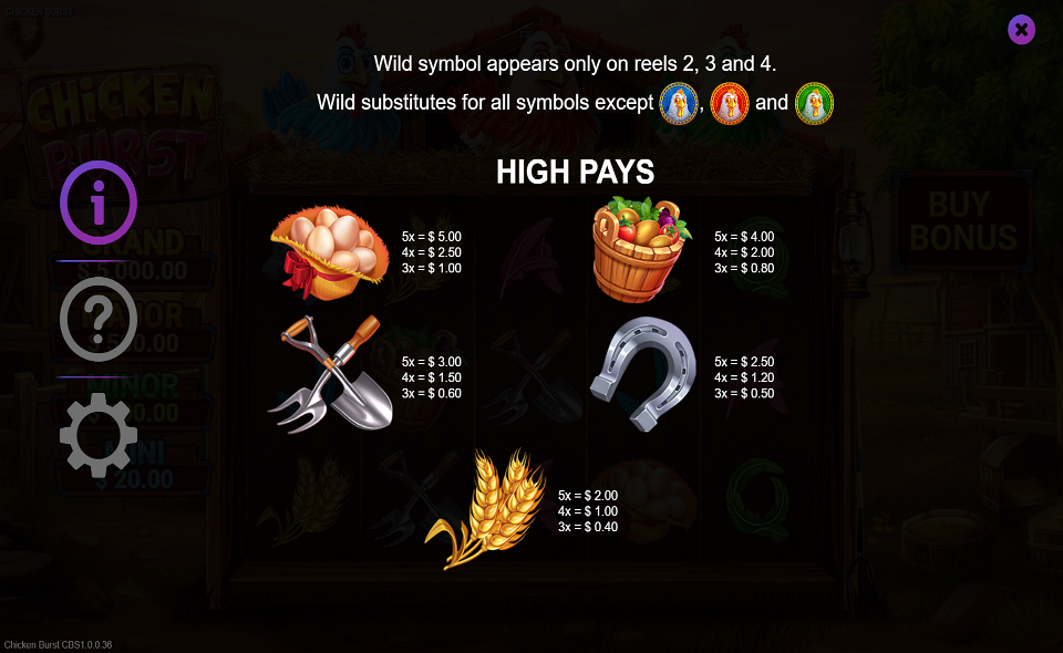 chicken burst paytable 1