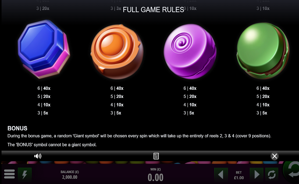 chocolossus paytable 2