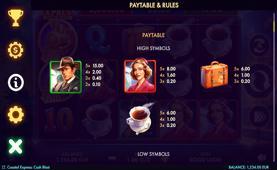 coastal express cash blast paytable 1