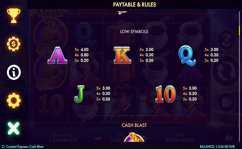 coastal express cash blast paytable 2