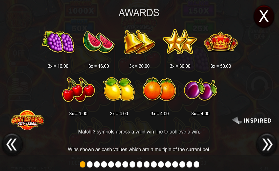 coin inferno step n stack paytable 1