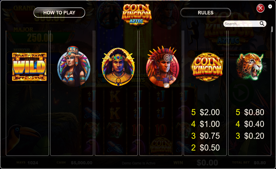 coin kingdom aztec paytable 1