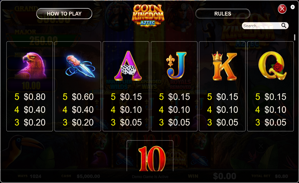 coin kingdom aztec paytable 2