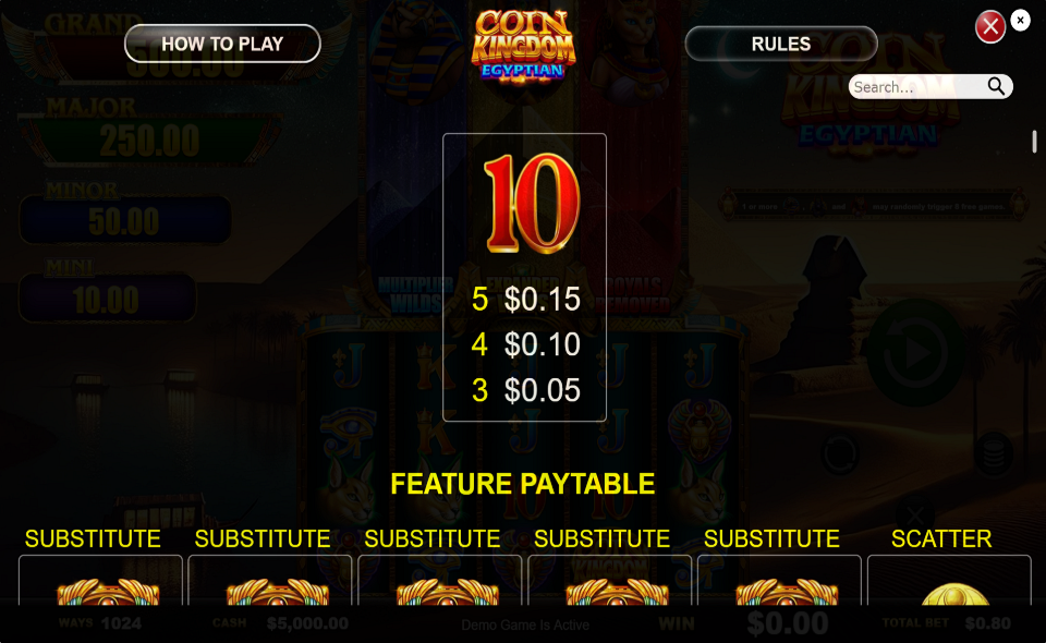 coin kingdom egyptian paytable 1