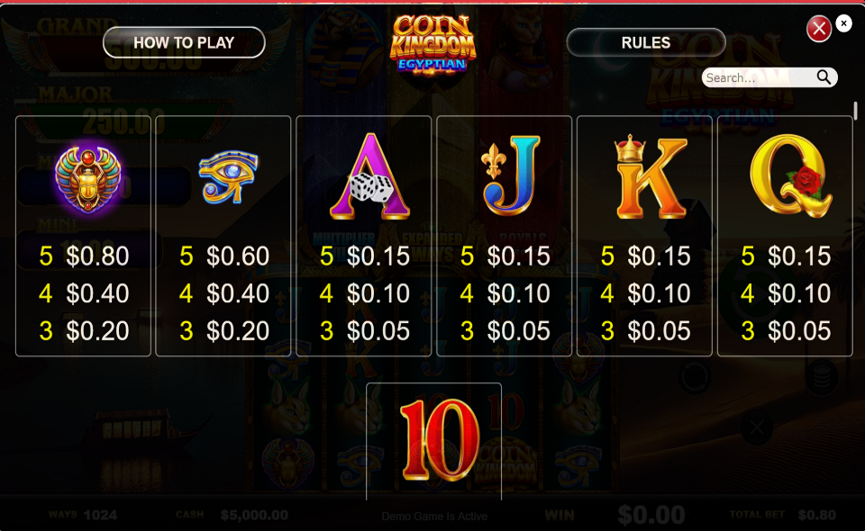 coin kingdom egyptian paytable 2