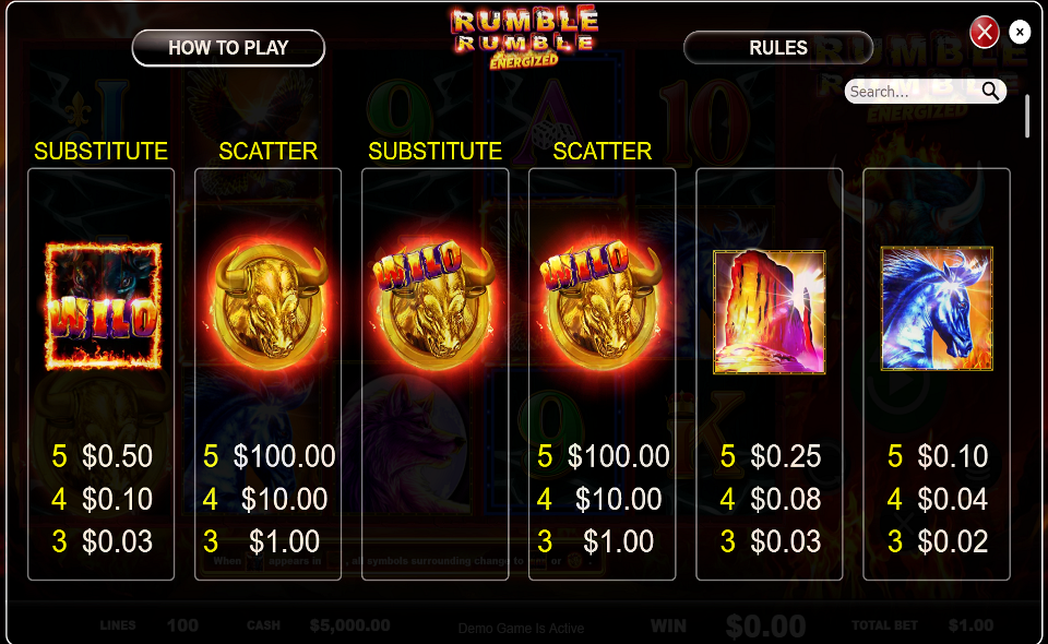 colosseum riches paytable 1