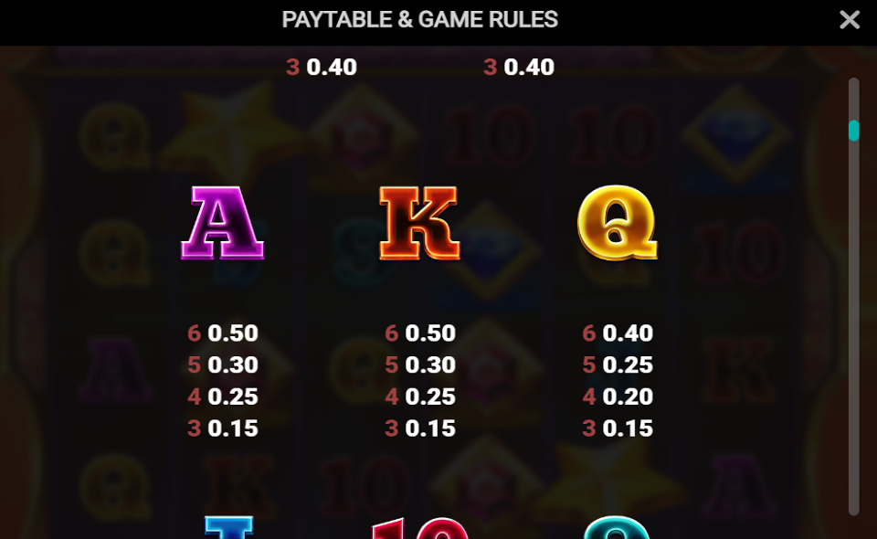 cosmic rush dream drop paytable 3