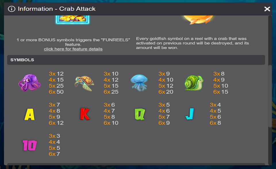 crab attack paytable