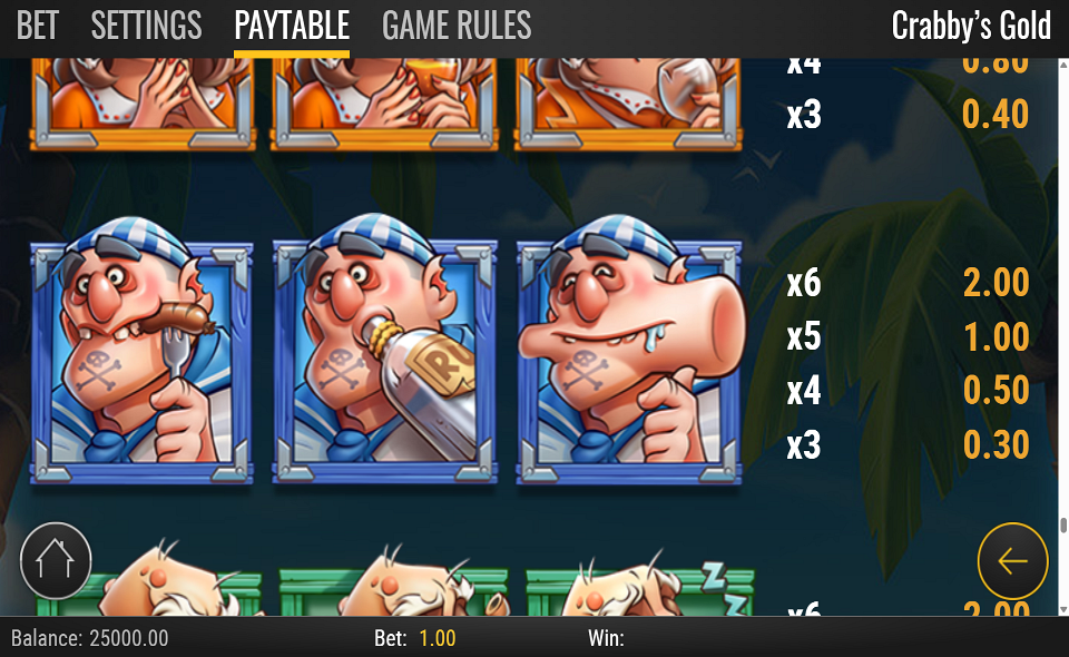 crabbys gold paytable 4
