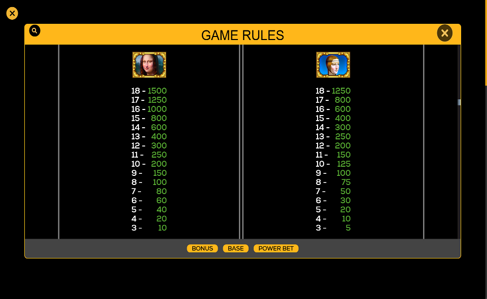 da vinci deluxeways 2 paytable 1