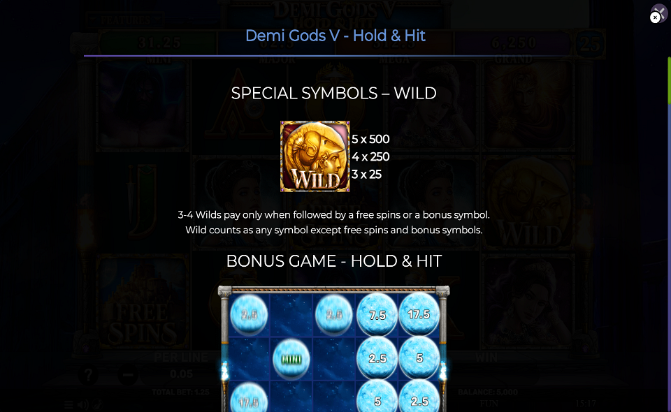 demi gods v hold and hit paytable 1