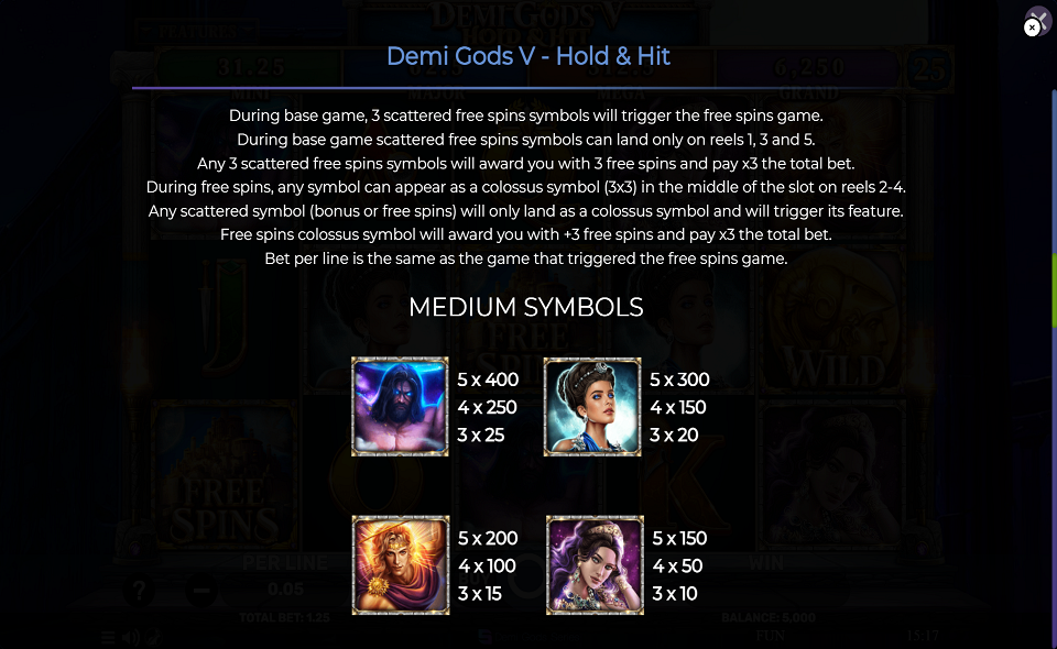 demi gods v hold and hit paytable 2