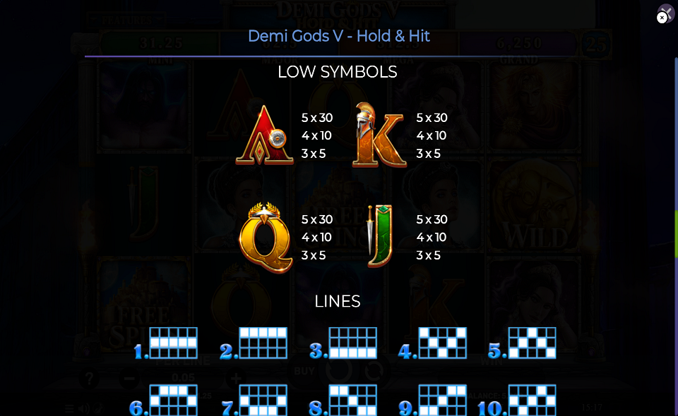 demi gods v hold and hit paytable 3