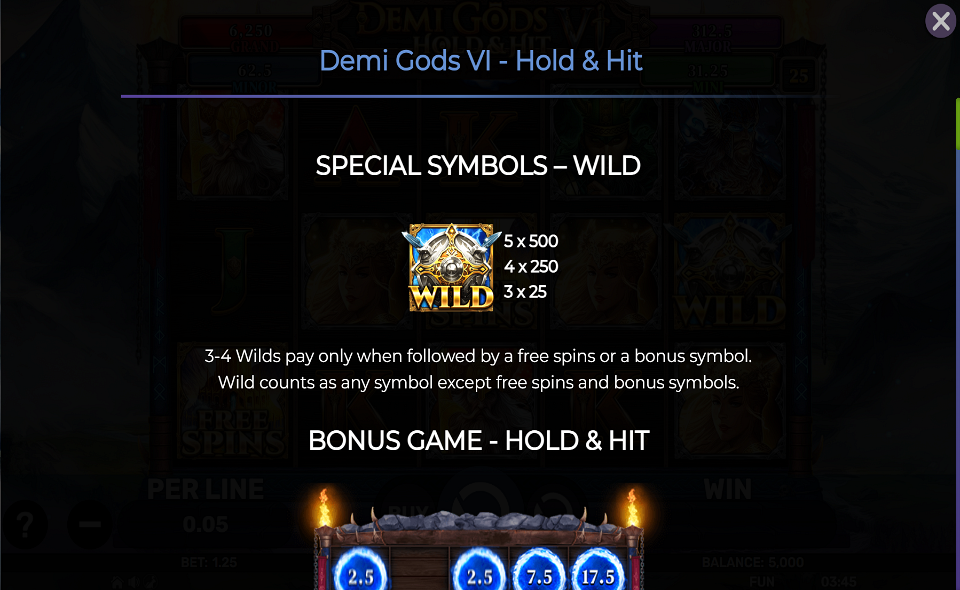 demi gods vi hold and hit paytable 1