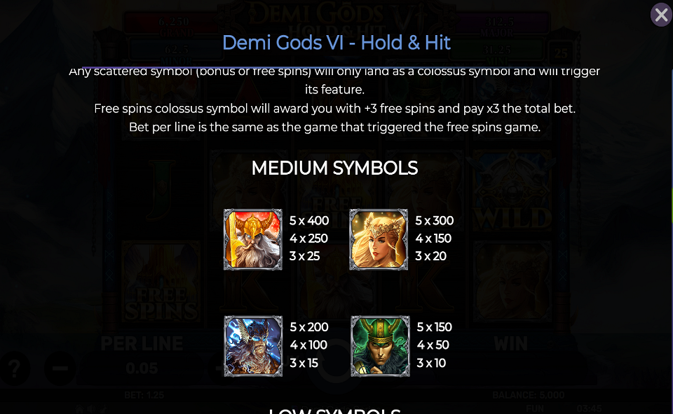 demi gods vi hold and hit paytable 2