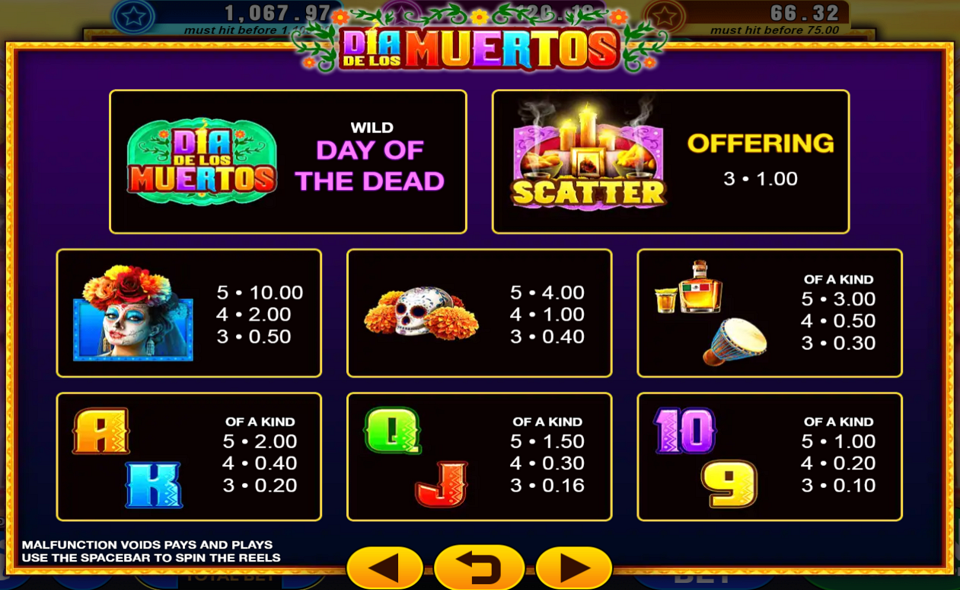 dia de los muertos paytable