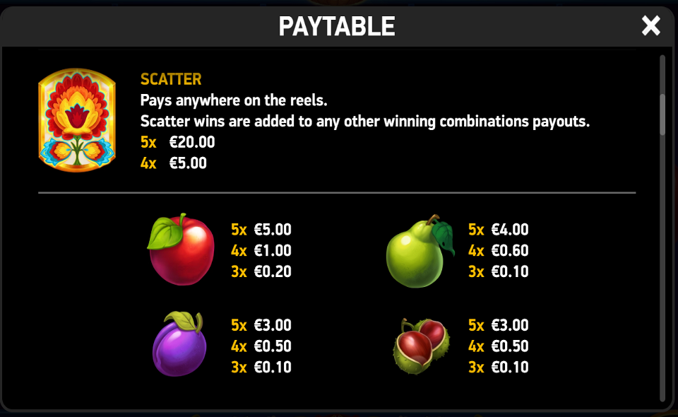 diamond explosion polish fruits jesien paytable 1