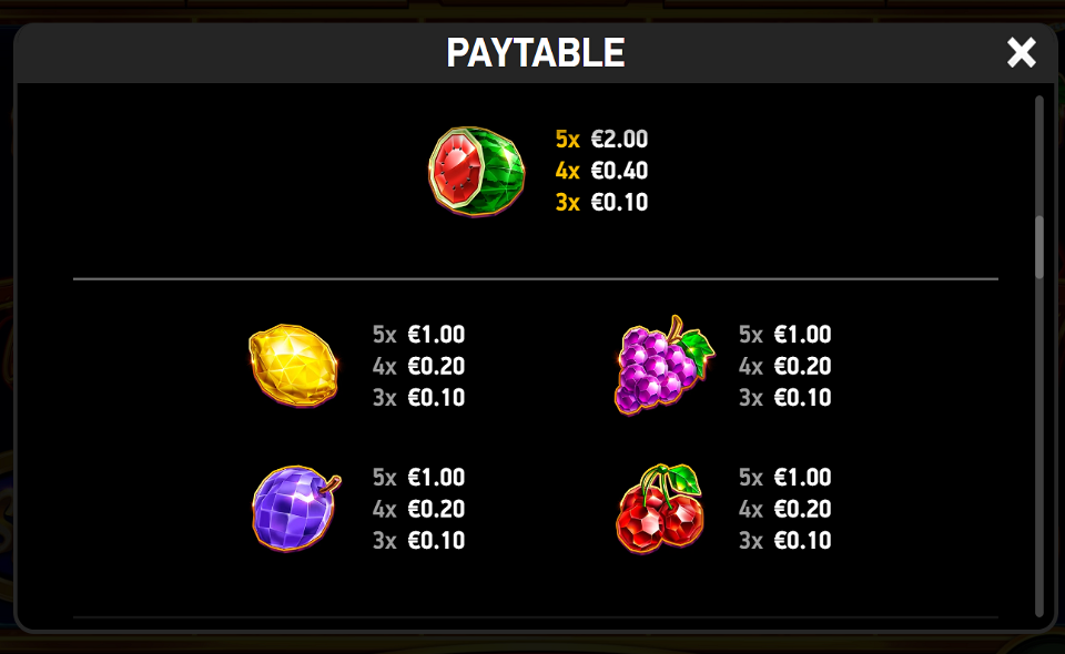 diamond spree explosion paytable 2