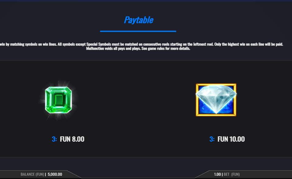 diamond supercharge paytable 2