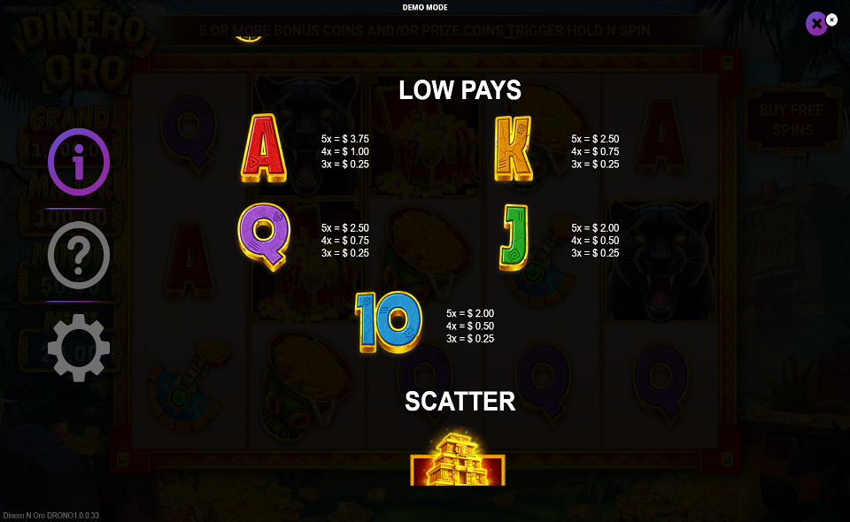 dinero n oro paytable 2