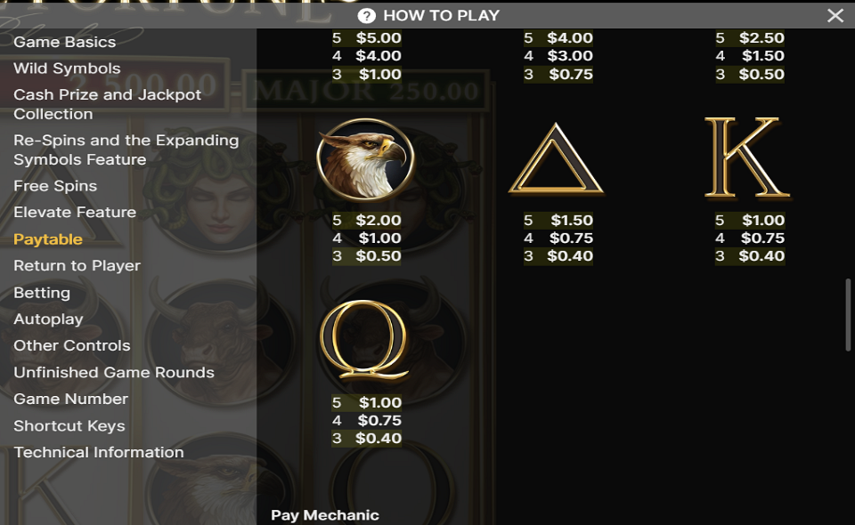 divine fortune black paytable 2