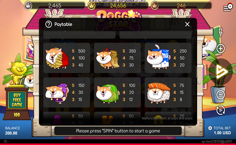 doggie star paytable 2
