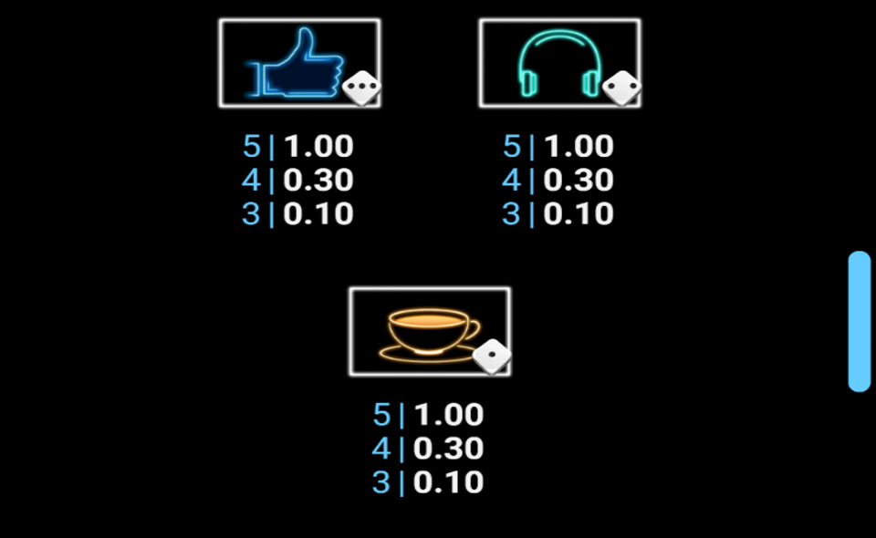 dopamine rush dice paytable 3