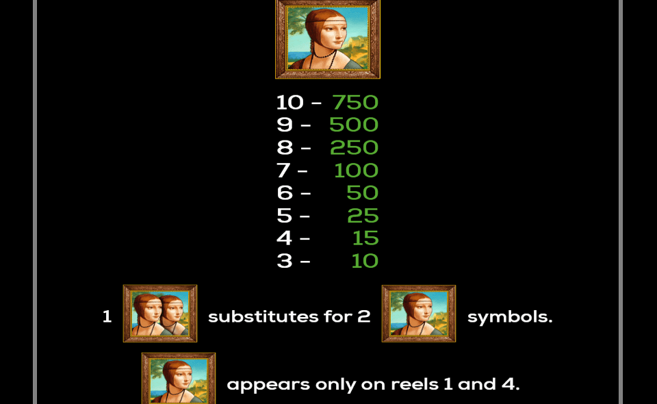 double da vinci diamonds paytable 2