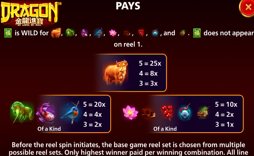 dragon jin lon lin bao paytable
