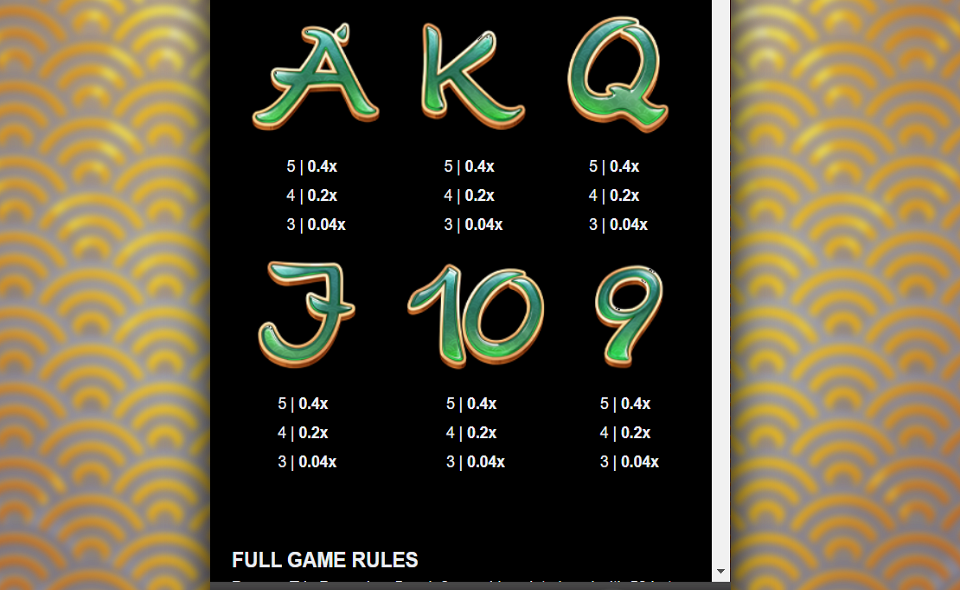 dragon trio bonus paytable 2