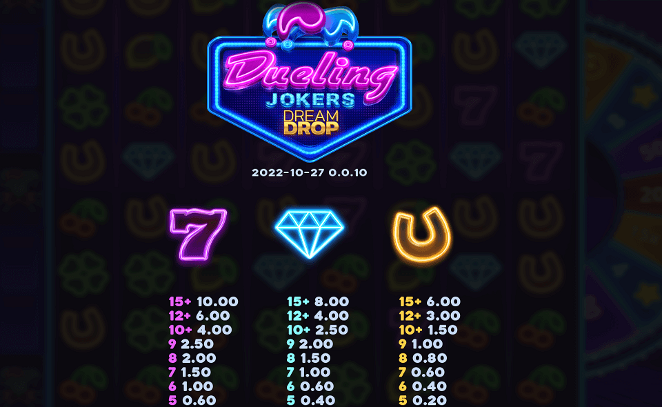 dueling jokers dream drop paytable 1