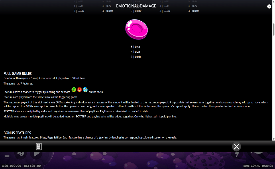 emotional damage paytable 3